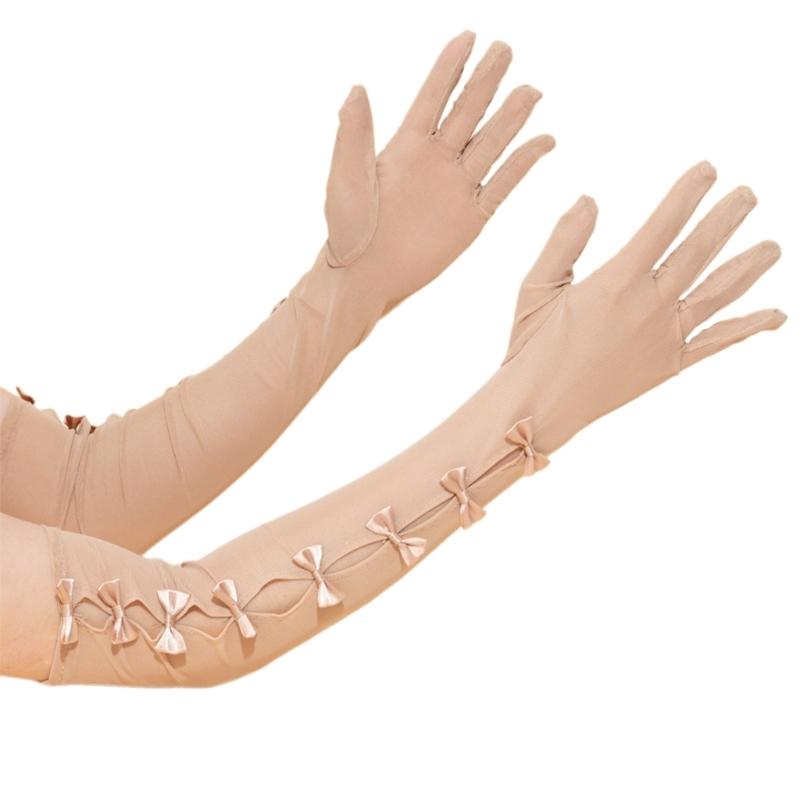 Wedding Bows Gloves Proms Gloves Tulle Long Gloves for Operas Women Lady Theme Proms Costume Accessories