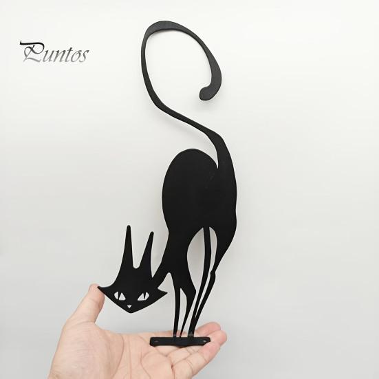 Weather Resistant Garden Decor Black Cat Fence Topper Decoration, Rusty Metal Sign for Halloween, Patio Retro Animal Shape Ornament Outdoor Yard Lawn