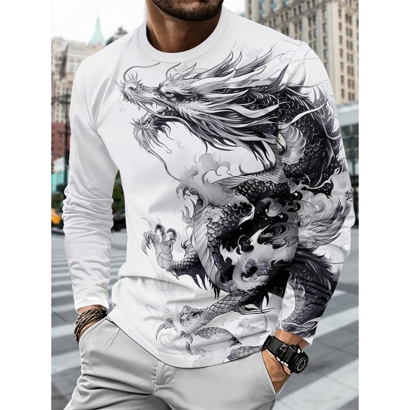 3D Floral Print Men's Long-sleeved Shirt Autumn-winter Casual Men's Warm T-shirt Outdoor Street Men's Fashionable T-shirt