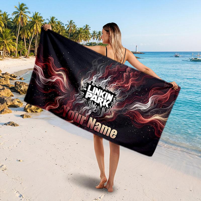 Linkin Park Customized Name Text Beach Towel, Soft Absorbent Towel Beach Pool Travel Personal Gift