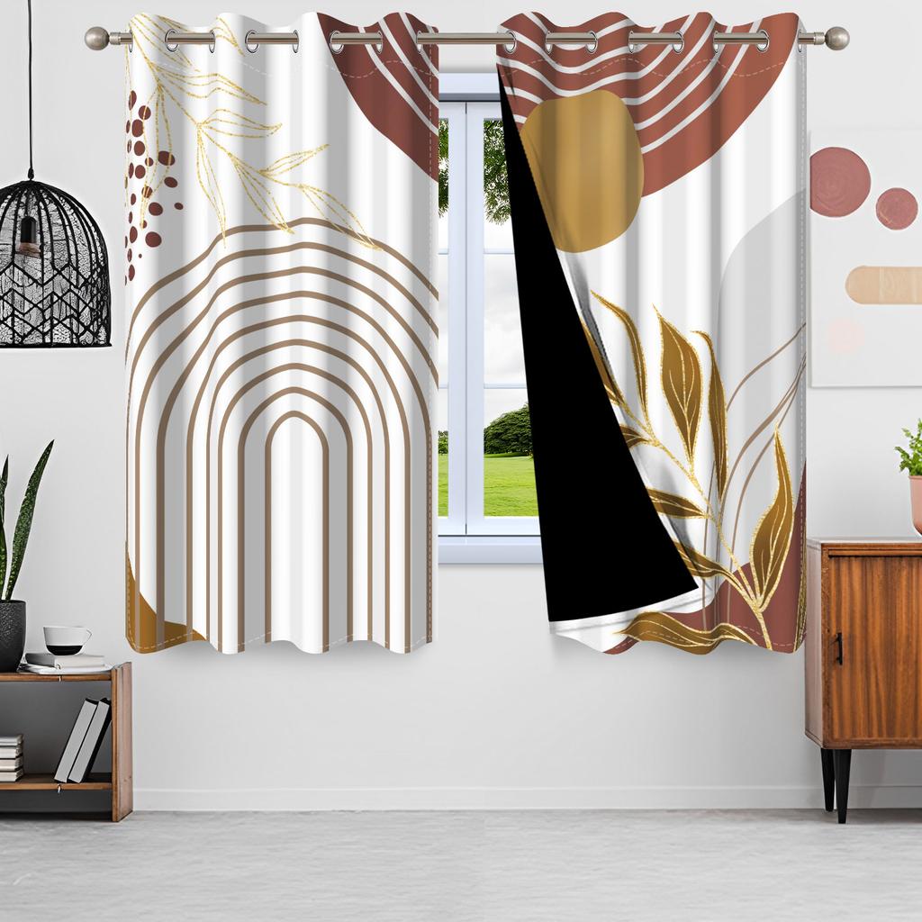 2pcs Nordic Style Blackout Curtains Green Leaves Moon Window Curtains Sun Simple Minimalism Nordic Lines Home Interior Curtains