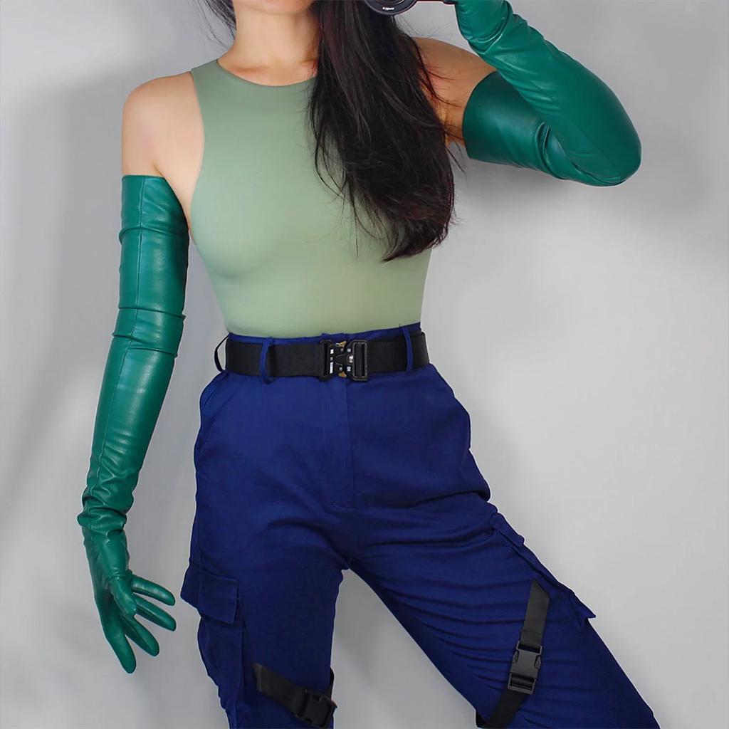 Forest Green 70CM Long Leather Gloves Kelly Green Faux PU Fashion Dressing Cosplay Costume NightClub Party Evening Opera Glove