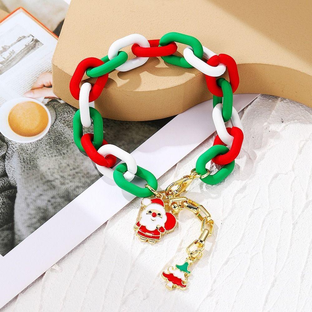 Santa Double Layer Christmas Necklace Cartoon Cartoon Pendant Bracelet Rice Beaded Chain Festival