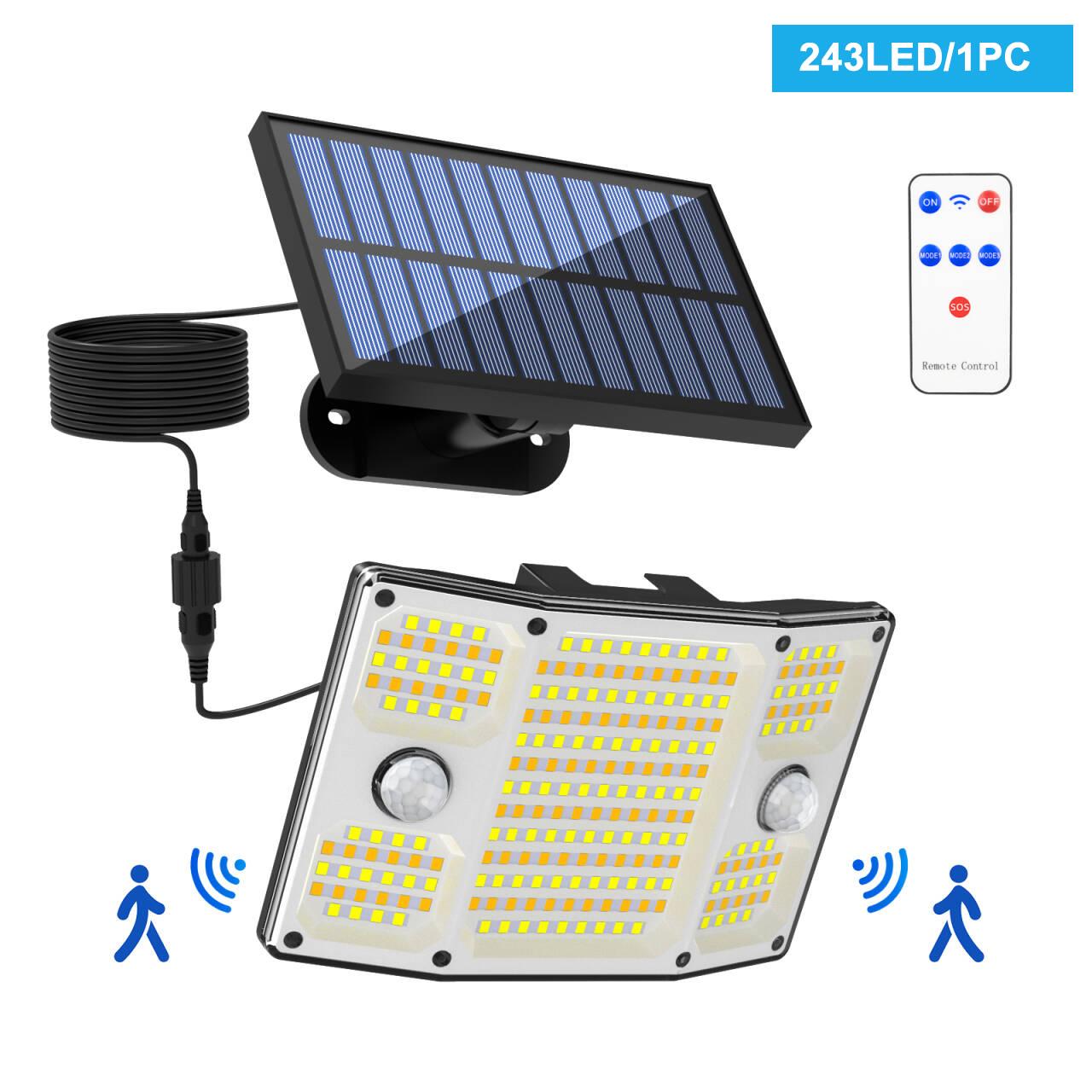 

Solar Security Light Outdoor Garden 243 LED Solar Dual PIR Motion Sensor Light 3 Modes Solor Powered Wall Lights for Garden Fenc 243led