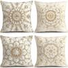 Set 4 Huse Pernă Decorativă Mandala Alb Crem Auriu Huse Elegante Luxe pentru Canapea Living Dormitor Decor Acasă