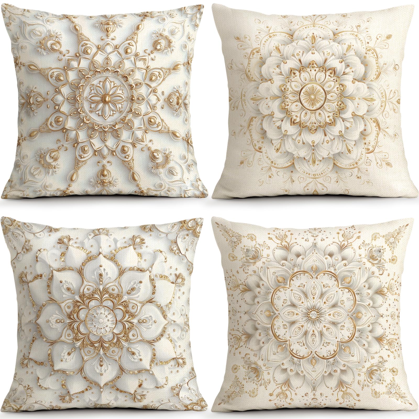 4 gab. Krēmbalts Zelta Mandalas spilvenu