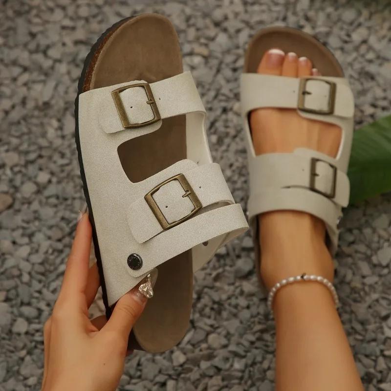Fashion Shoes for Women 2025 Brand Belt Buckle Women's Slippers Fashion Plus Size Casual Sandals Women Summer Best Seller Flat Slippers