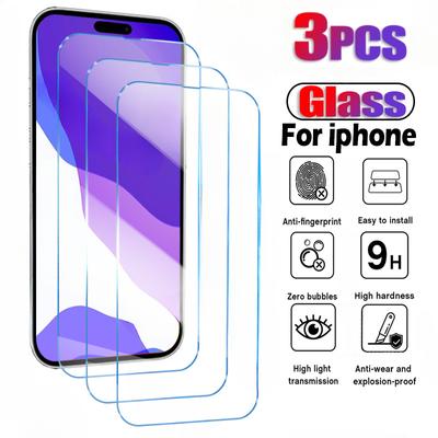 3Pcs Gehärtetes Glas Für iPhone 16 14 15 Pro Max 13 12 Mini Displayschutzfolie Für iPhone 16 15 Plus X XR XS Max Schutzglas