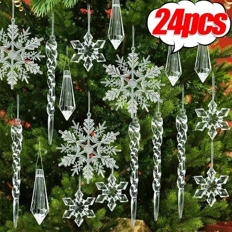 Wholesale Christmas Crystal Clear Snowflake Icicle Pendants Acrylic Xmas Tree Ornament Holiday Home Party Hanging Decoration