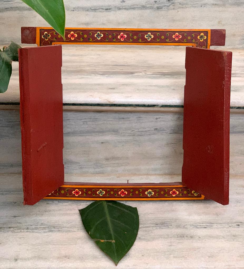 Handmade Radha Krishna Painting: Vintage Wooden Window Wall Decor