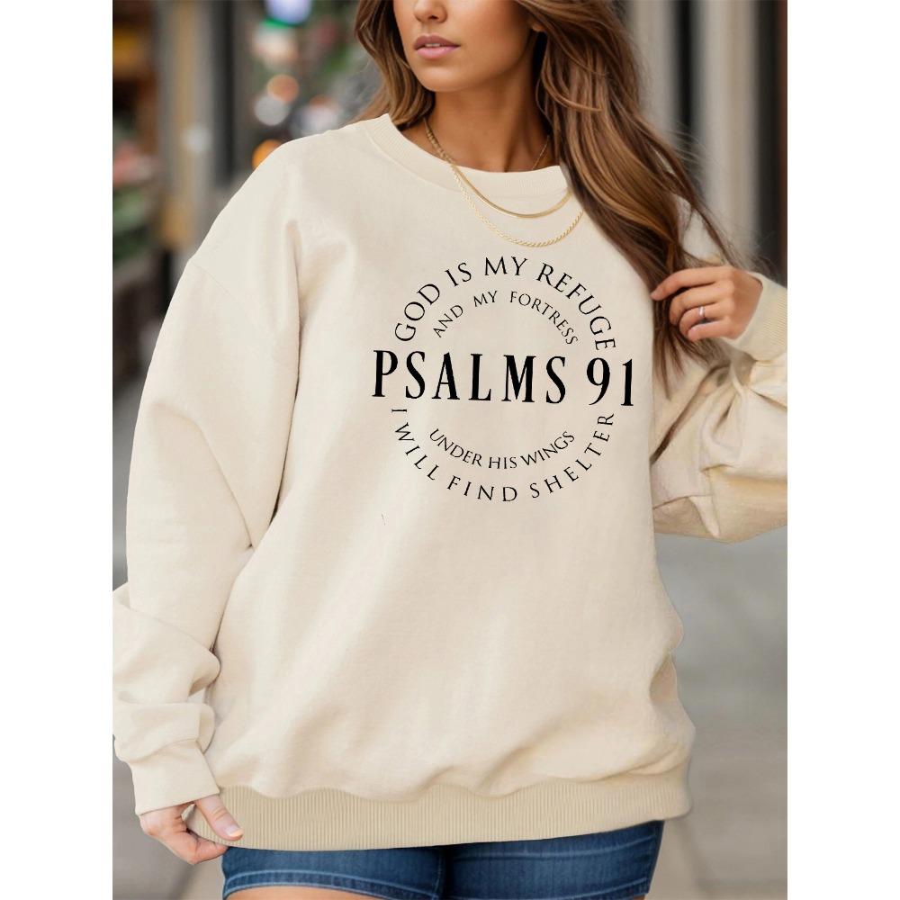 Women's Autumn and Winter Casual Loose and Comfortable Warm Poetry 91 Pattern Printed Round Neck Long Sleeved Pullover