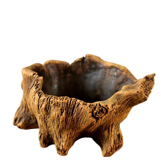 Flowerpot Hand-Painted Imitation Old Tree Stump Shape Outdoor Garden Planter Cement Texture Weatherproof Plant Container