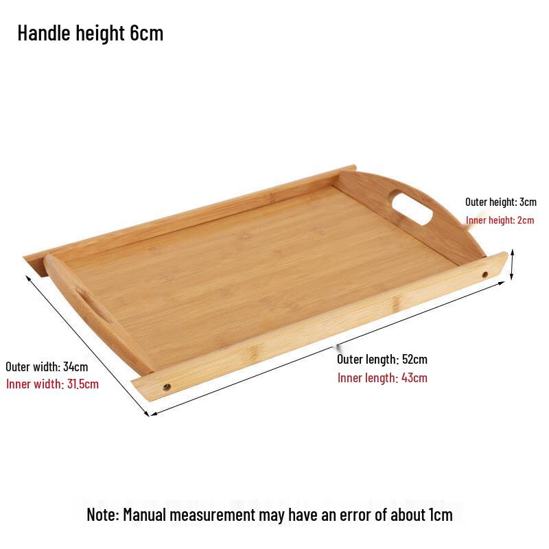 Bamboo Wood Rectangular Serving Tray Double-Ear Slanted Edge, 52x34x3cm