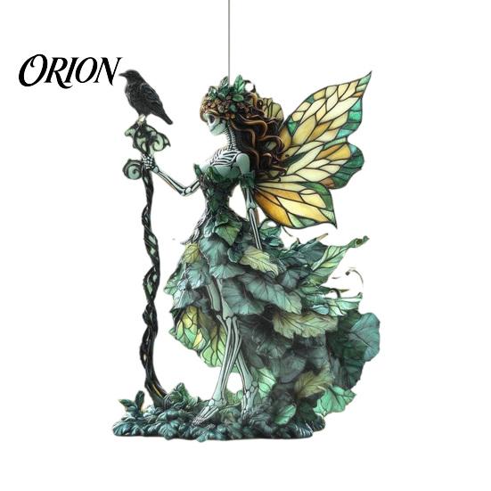 Decorative Hanging Ornaments Stained Glass Style Skeleton Fairy Window Suncatcher, Acrylic Ornament with Butterfly Wings Sun Catcher for Living