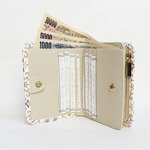 [Asakusa Bunko] Yuzen-dyed Bifold Wallet with L-shaped Zipper, Oriental Pattern, Edo Komon Pattern, Leather, Edo Purple