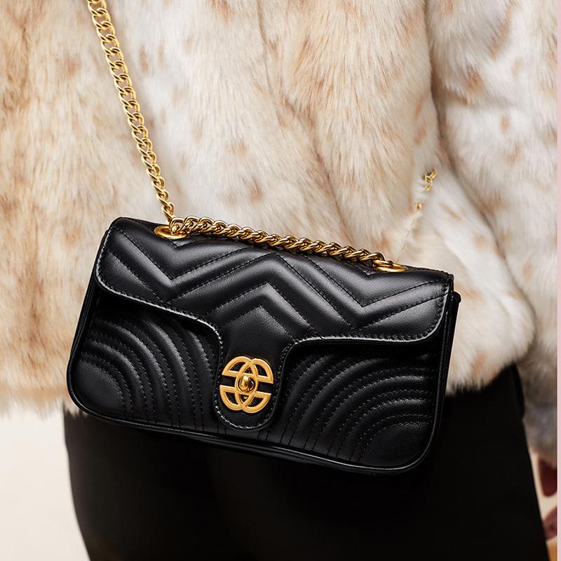 Umhängetasche aus echtem Leder für Damen, Oberschichtleder, Schultertasche, Tragetasche, Shopper-Clutch mit Kette