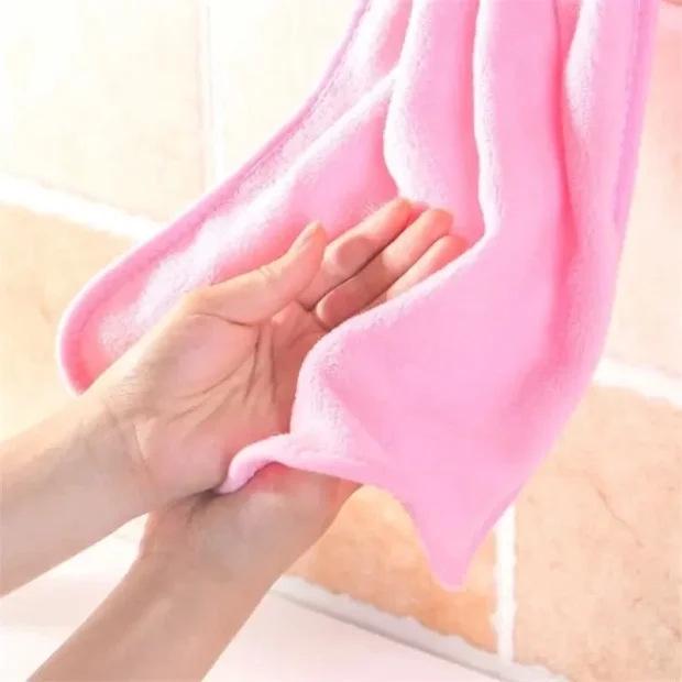 Set of 3 Hanging Coral Fleece Kitchen Hand Towels - Absorbent & Comfortable