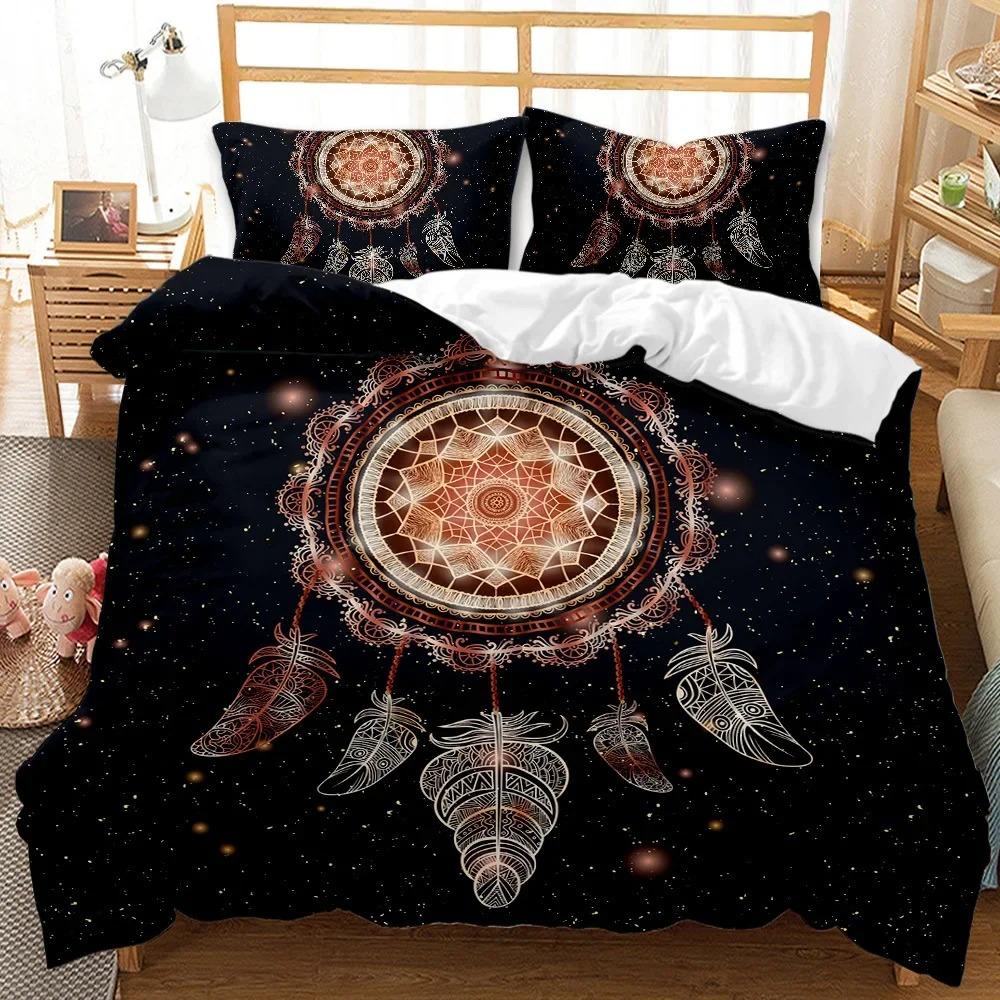 Dream Catcher Duvet Cover KingQueen Size Ethnic Tribal Feather Rose Pattern Bohemian Bedding for Women