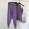 Women 3pcs/set Outfits Knitted Sweater Suit Casual Chain Vest Knitted Jacket + Elastic Pants Three-piece Sets