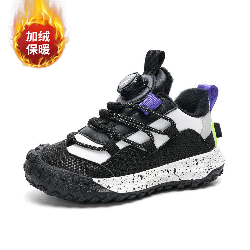 Factory direct sales children's shoes winter leather rotating buckle waterproof and wear-resistant outdoor middle and older children's sports shoes ki
