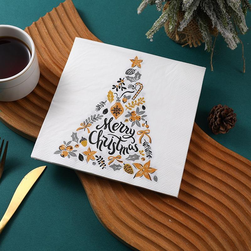 20 Stück/Packung Weihnachtsserie Bedrucktes Papier Einweg-Geschirr Servietten Taschentücher DIY Weihnachtsfeier Dekoration