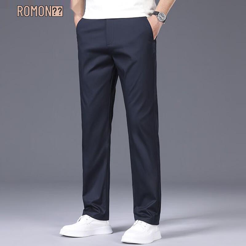 ROMON Men's Summer Thin Cotton Casual Straight-Leg Pants