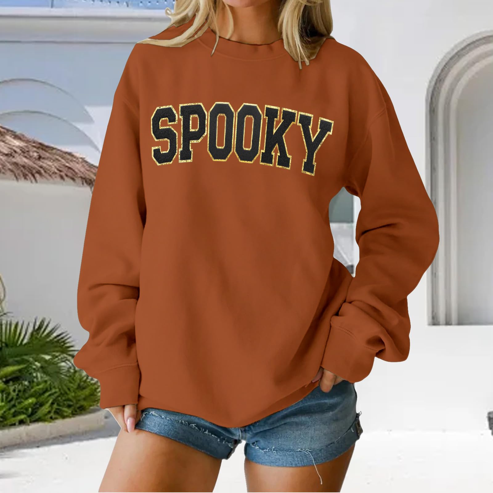 

Женские топы с круглым вырезом и принтом из хлопка, повседневная мода, длинный рукав, пуловер, топ, блузка XXL коричневый