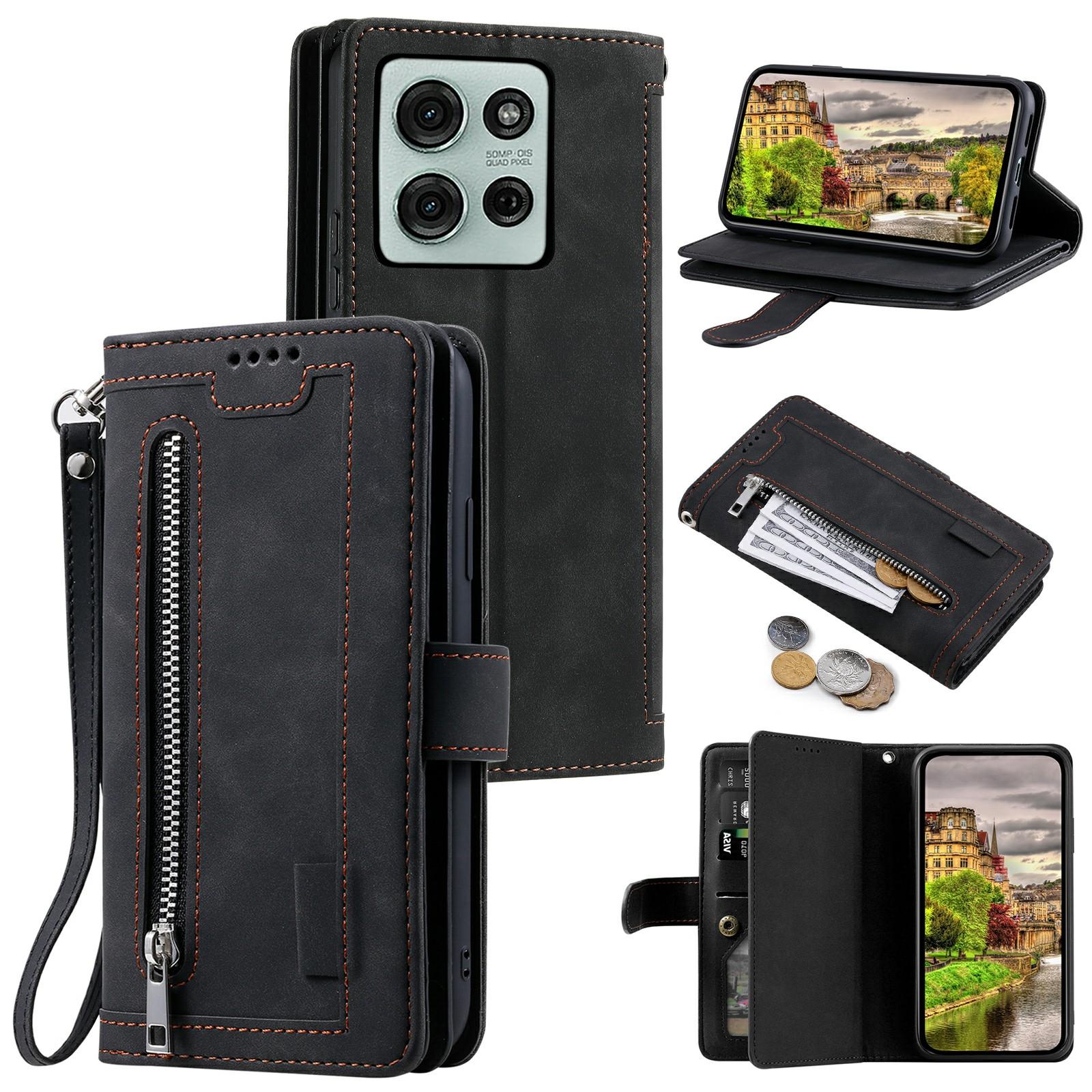 

Для Motorola Moto G75 5G Чехол из ПУ кожи Чехол для телефона с кошельком на молнии 9 слотов для карт C