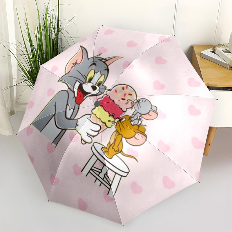 

1pc Tom Jerry Ice Cream Love Heart Umbrella with Plastic Handle,Cartoon Pattern,Suitable for All Seasons Multi-functional Umbrella418