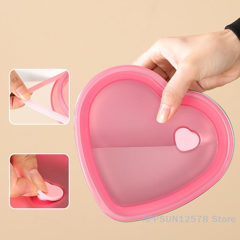 Love-Shaped Stainless Steel Food Storage Containers with Lids, 410 Grade, Large Capacity, Leakproof Kitchen Organizers