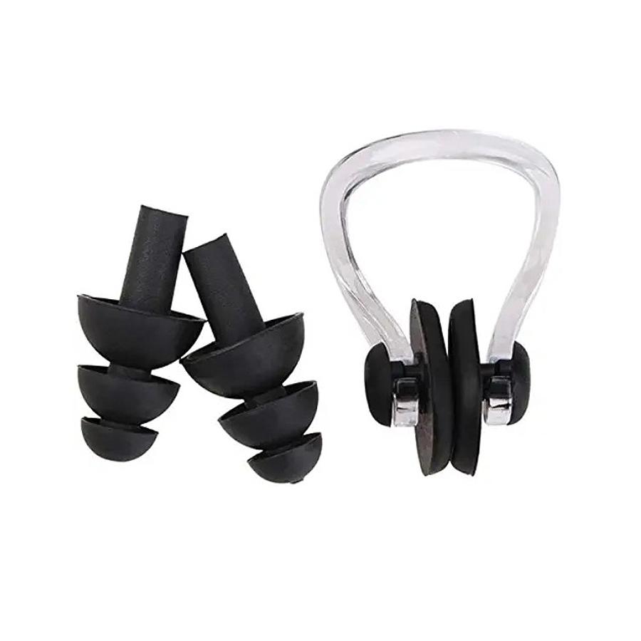 Swimming Nose Clip Earplug Set, Silicone Three-layer Waterproof Non-slip Nose Ears Protectors