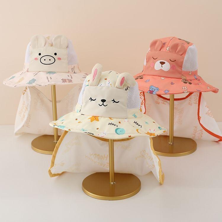 Kids Summer Mesh Sun Hat, Breathable Wide Brim Neck Protection Shawl Hat for Boys Girls