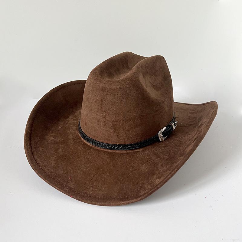 Vegan Suede Wide Brim Rancher Hat Metal Buckle Boot Accessories for Men and Women Cowboy Hat Cattleman Style Unisex Fedora