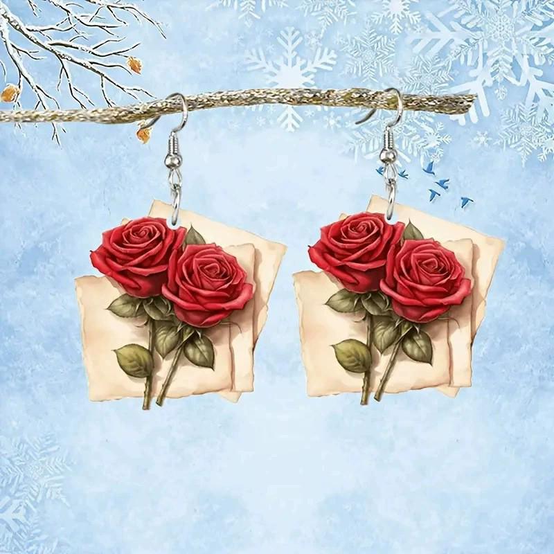 Acrylic Rose Earrings: Japanese Floral Jewelry for Christmas, Valentine's, Mother's Day