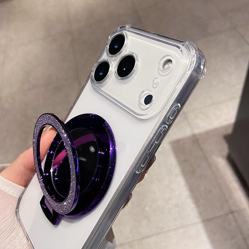 Four Corner Shock Airbag Protection Phone Case for IPhone 17 Air 16 15 14 13 12 Pro Max Mirror Magnetic Bracket Clear Soft Cover