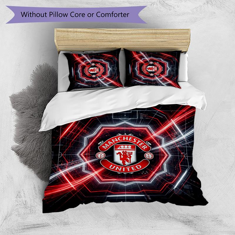 Σετ Κλινοσκεπασμάτων 3 Τεμαχίων με Σχέδιο Manchester United Μαλακό Φιλικό προς το Δέρμα Πλενόμενο Σετ Καλύμματος Παπλώματος & Μαξιλαροθηκών Όλες τις Εποχές Υπνοδωμάτιο