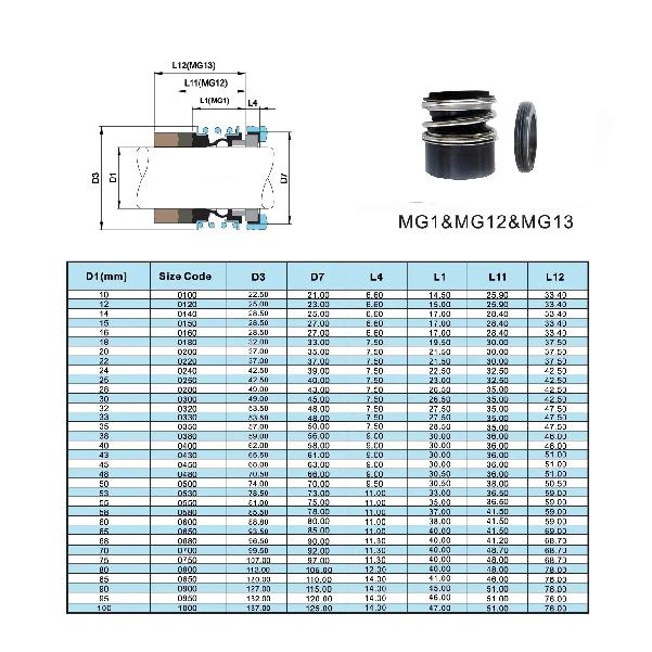 MG1-19/G60 MG1-19 Mechanical Seals MG1 For Water Pumps Rubber Bellow Seals With G60 Cup seat 109-19, MB1-19
