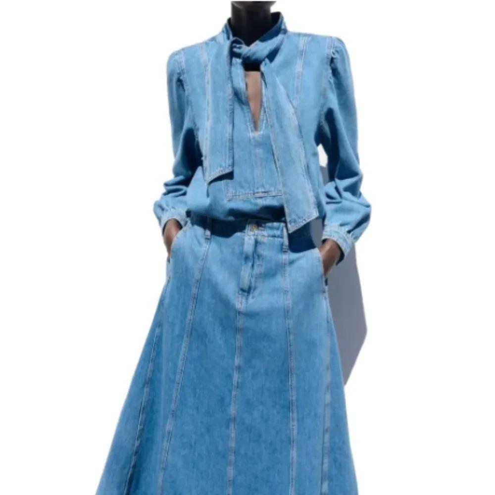 Nová dámská vysoce kvalitní módní kovbojská košile s mašlí a stojáčkem