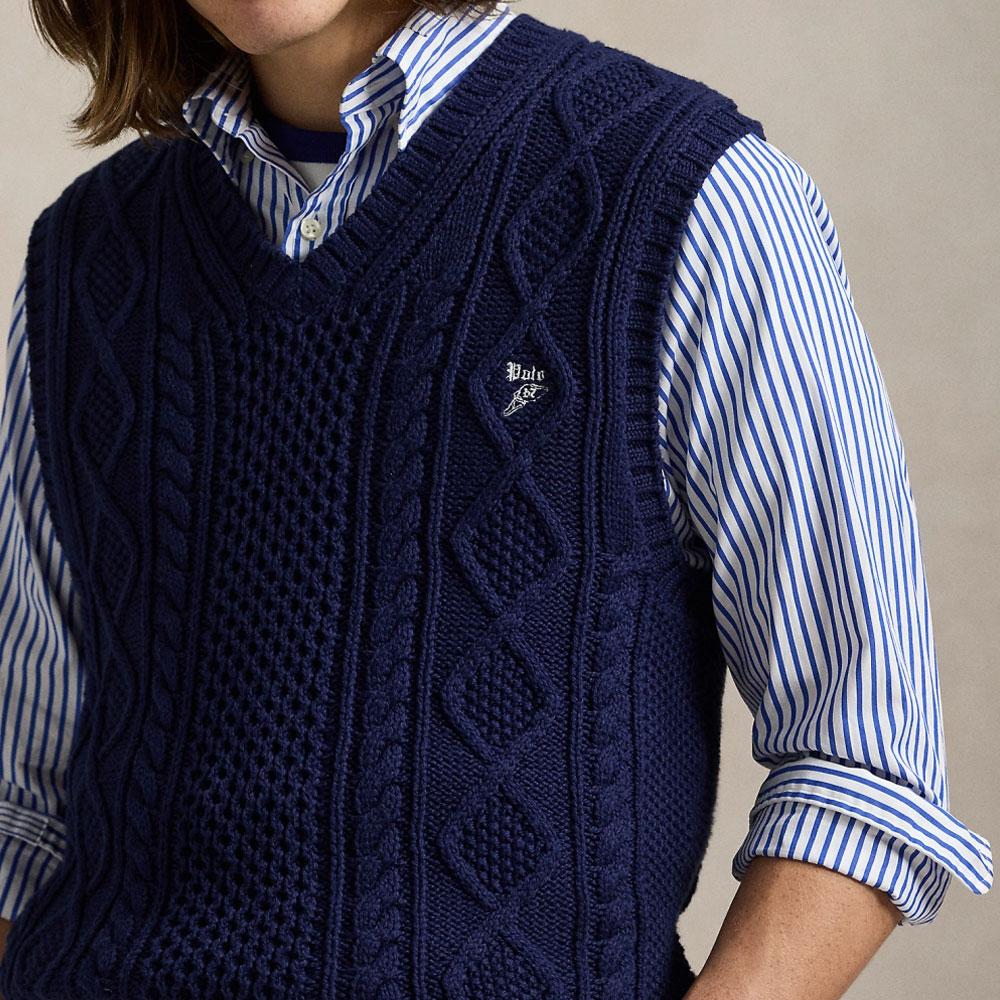 Polo Ralph Lauren Gilet Uni Lâche Col V Maille Coton Hommes Hauts Bleu Foncé-Clair MNPOSWE1CM20116-400