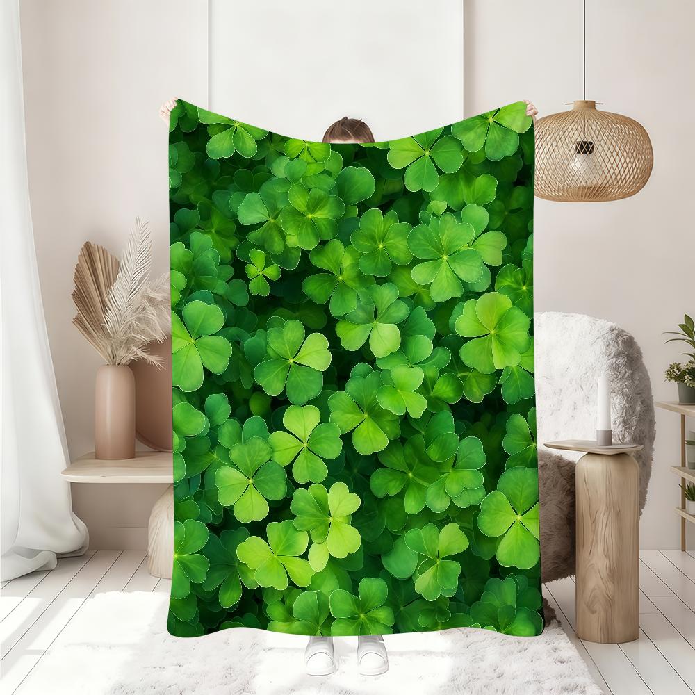 Lucky Four-Leaf Clover Blanket Soft Throw Blanket for Home Bedroom Bed Sofa Picnic Travel Office Rest Cover Blanket Gift
