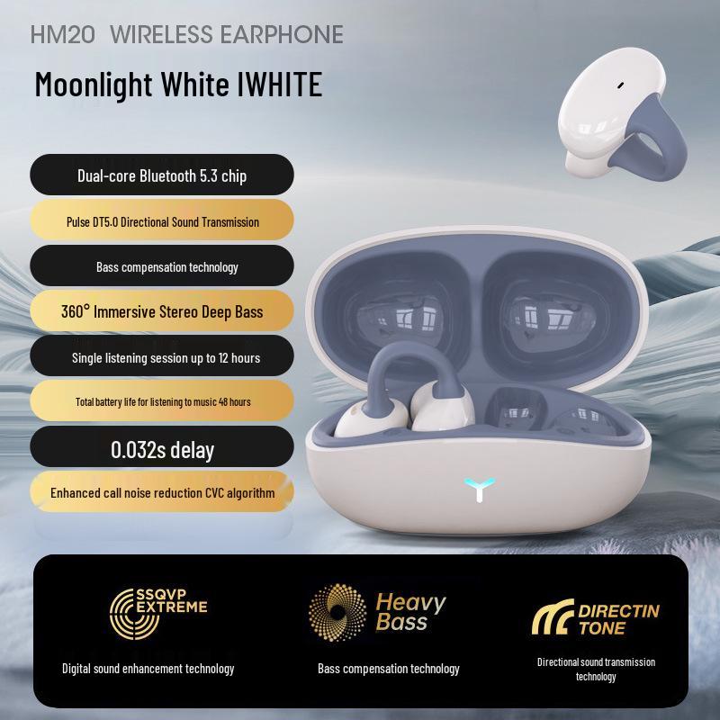 

HM20 Long Battery Life Noise-Canceling Bluetooth Clip-on Headphones with Comfortable Fit and Superior Sound Quality білий