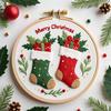 Yousheng Christmas Cross Stitch Kit for Beginners Embroidery DIY Material Package with Hoops Colored Threads Needles Instructions Holiday Craft Set