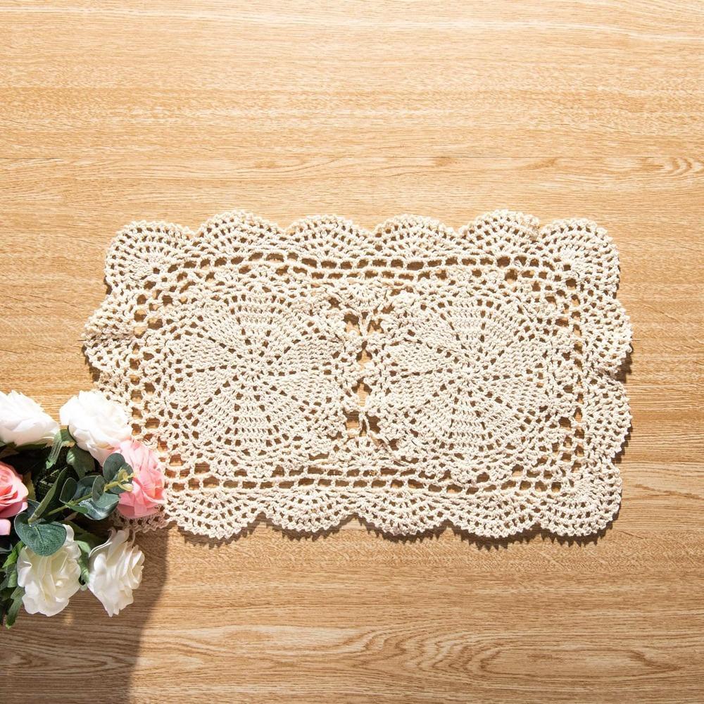 New Rectangle Handmade Doilies Crochet Cotton 30X45CM Crochet Doilies Table Mats бежевый