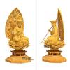 Hanro Art Carving Buddhist Statue, Jizo Bodhisattva, Buddhist Altar Statue, Wood Carving, Boxwood Ornament, Flying Celestial Being Halo, Octagonal Ped