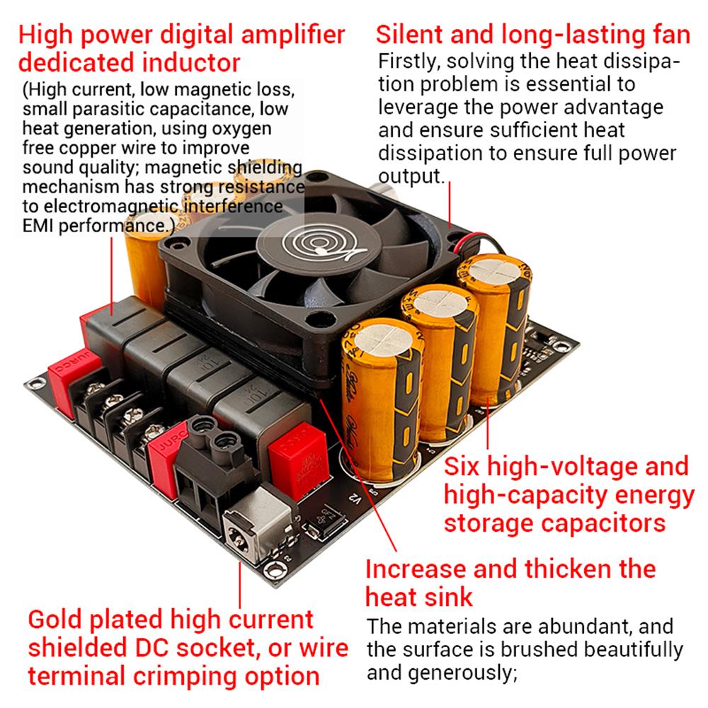 TPA3255 Audiophile HIFI Digital Audio Amplifier Board Power Supply 600W+600W High Power 2.0 Dual Channel Stereo Module DC 18-50V