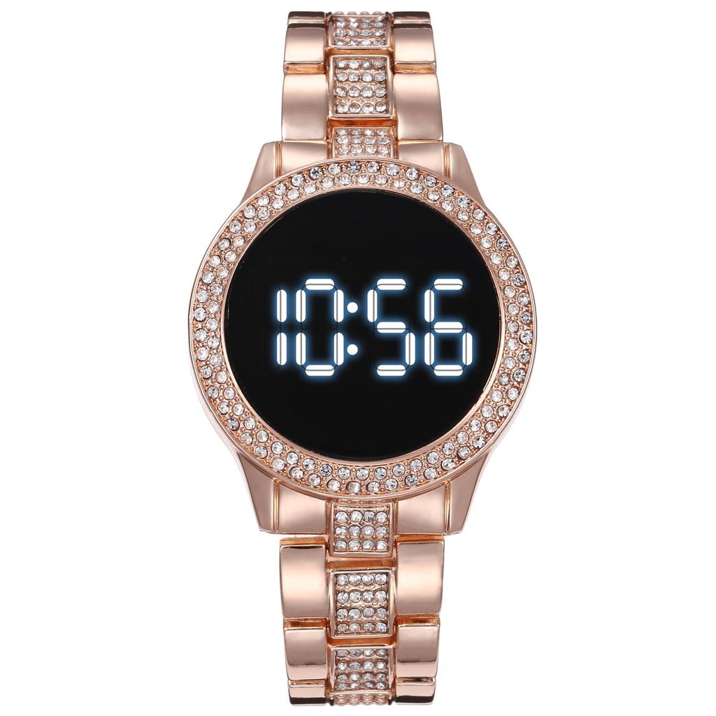 Unisex Double Row Diamond Waterproof LED Watch with Large Dial