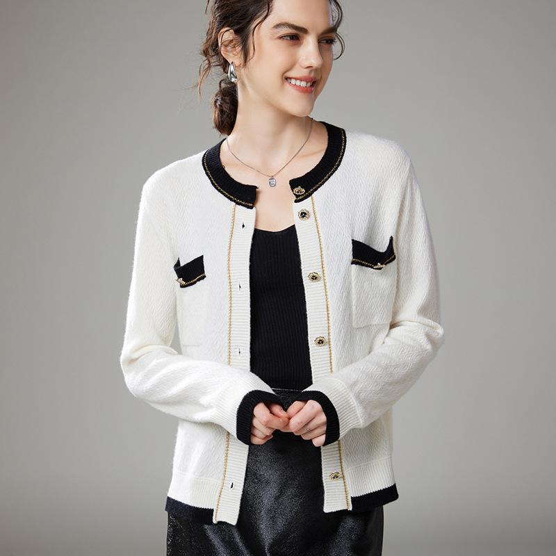 2024 Women's Luxury Round Neck Color Block Cashmere Cardigan Sweater