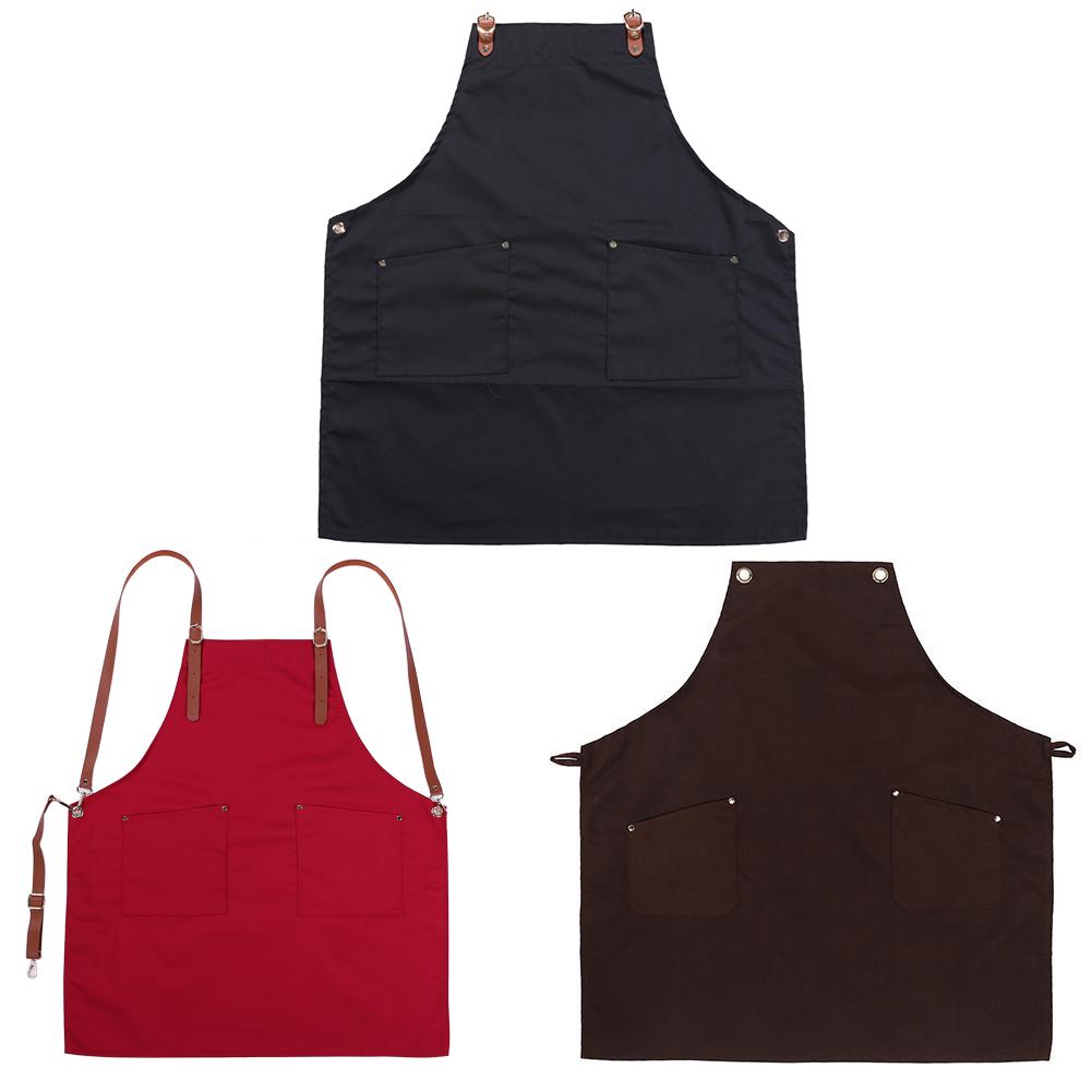 Buy Canvas Long Waist Aprons Pocket Pure Color Catering Chef Waiter Bar