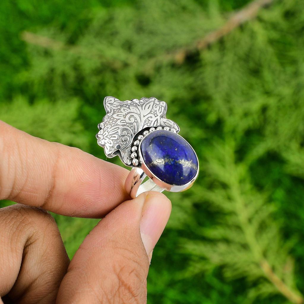 Sterling Silver Lapis Lazuli Stone Handmade New Solitaire Statement Wedding Ring