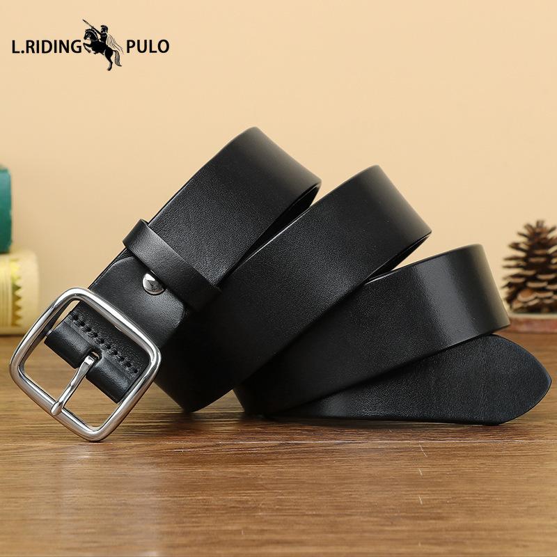 Stainless Steel Buckle Belt for Men, Genuine Leather Pin Buckle, Top Layer Cowhide, Korean Style, Retro Fashion, Trendy, Versatile Casual Trouser Belt